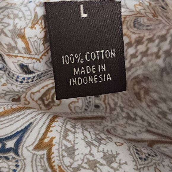 Tasso Elba men's cotton button front shirt paisley houndstooth print white large - Picture 7 of 9